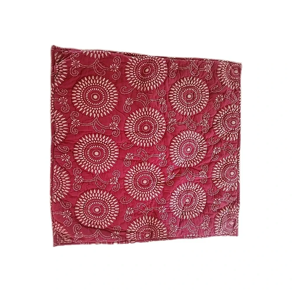 Pine Cone Hill Dark Fuchsia Tan Medallion Quilted Cotton 26 X 26 Euro Sham Tie